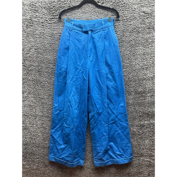 The Kit Cotton-Blend Pleated High Rise Wide-Leg Pants Blue Womens Size 2 - Picture 1 of 13